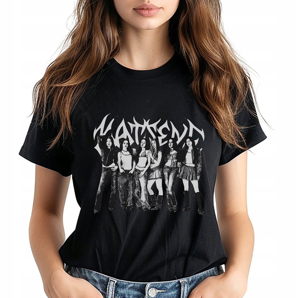 Koszulka Damska T-shirt Czarny KATSEYE AESTHETIC K-pop Prezent Rozmiar S Wz