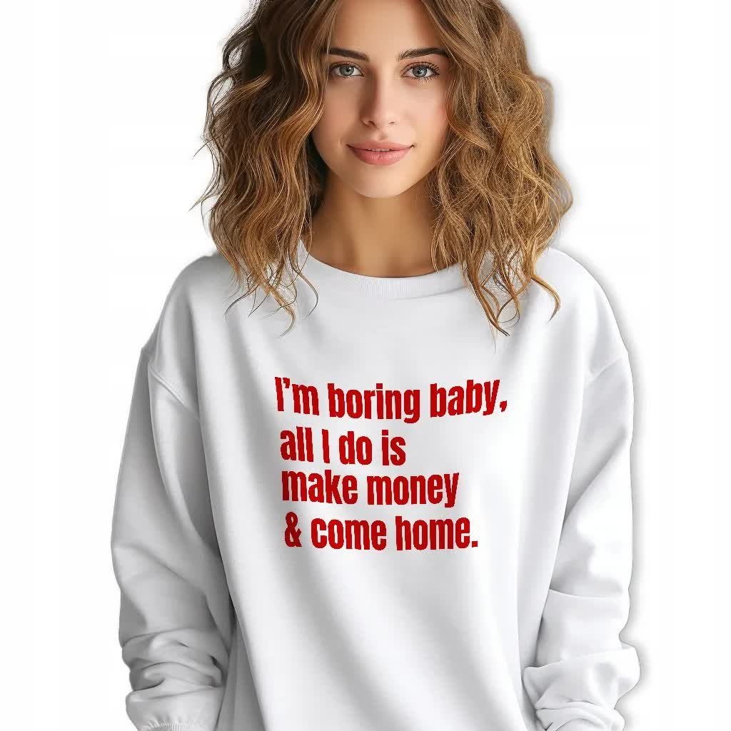 Biała Bluza Damska Dresowa I'M BORING BABY Zabawne Wzory Rozmiar M