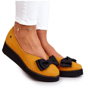 Zamszowe Baleriny Na Platformie Maciejka 05062-07 Żółte czarne - Baleriny - miniaturka - grafika 1