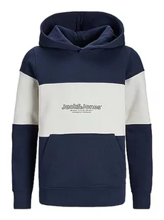 JACK&JONES JUNIOR Chłopięca bluza z kapturem Jorlakewood Block Sweat Hood Bf Jnr, Granatowy blezer/szczegóły: jj Print/Blocking, 164 - Bluzy dla chłopców - miniaturka - grafika 1