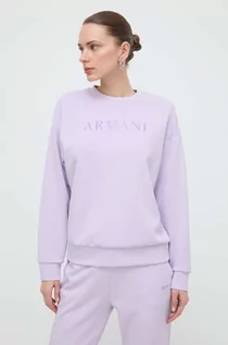 Bluzy damskie - Armani Exchange bluza damska kolor fioletowy z nadrukiem - grafika 1