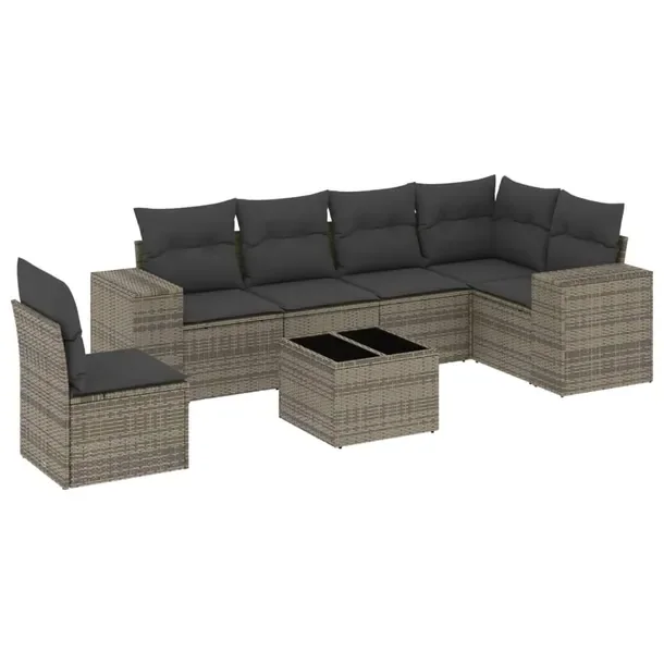 Zestaw mebli ogrodowych modułowych szary rattan PE z poduszkami 62x62x69 c