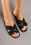 Klapki i japonki damskie - Czarne Klapki Vices z Geometryczną Cyrkoniową Cholewką Melozia - miniaturka - grafika 1