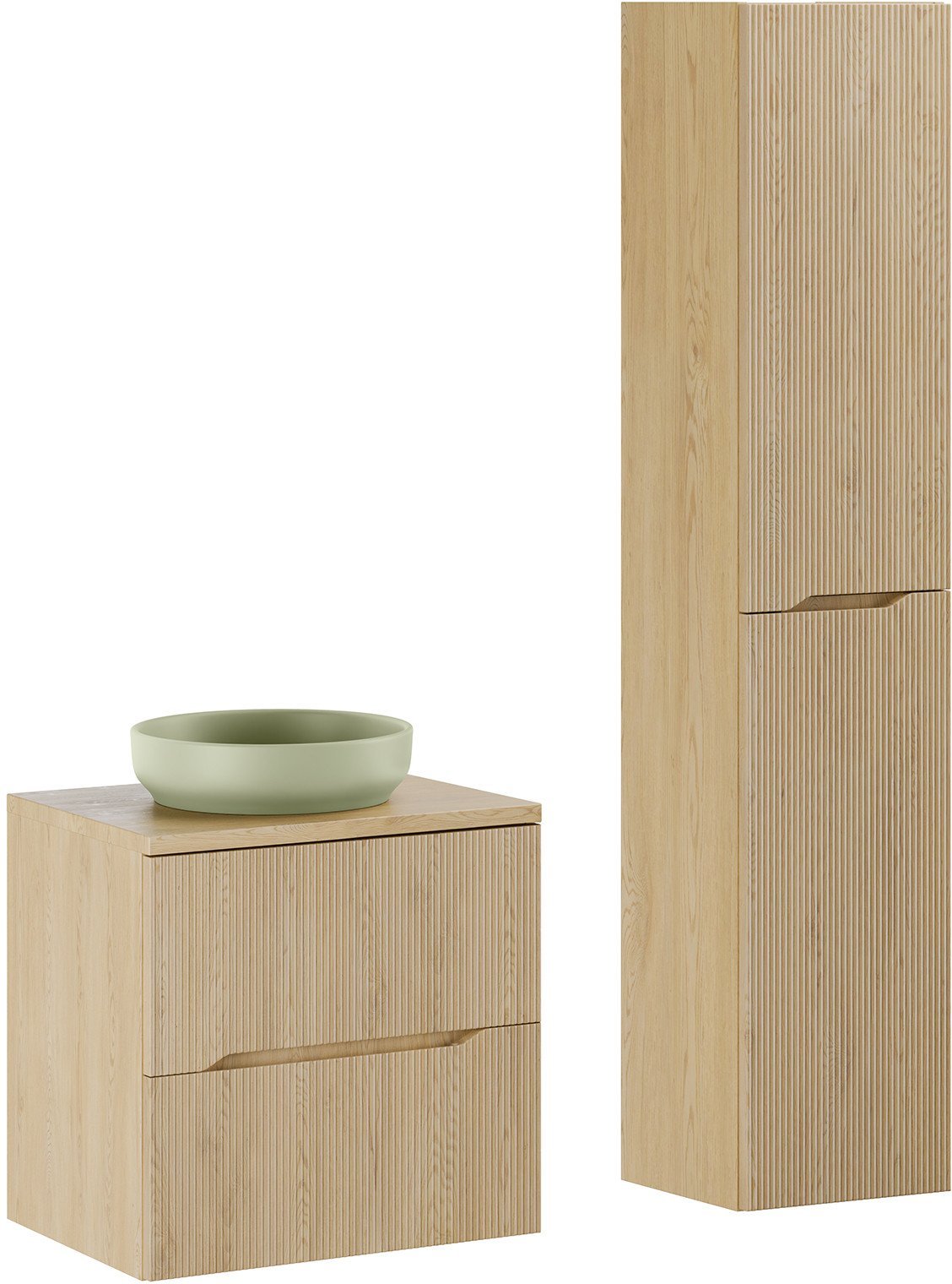 Zestaw meblowy 60cm z blatem, umywalką nablatową River i szafką wysoką