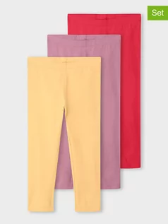Spodnie i spodenki dla dziewczynek - Name it Legginsy (3 pary) w kolorze żółtym, jasnoróżowym i iczerwonym - grafika 1