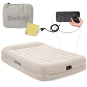 Materace turystyczne - Bestway Materac Dmuchany Welurowy Łóżko 203x152x42 Bestway 67696 z Pompką 230V 67696 - miniaturka - grafika 1