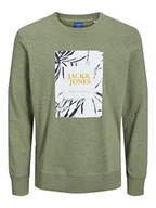 Bluzy męskie - JACK & JONES Męska bluza Jorcrayon Sweat Crew Neck, khaki-zielony (Oil Green), XL - miniaturka - grafika 1