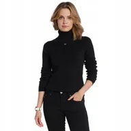 Swetry damskie - TOMMY HILFIGER DAMSKI GOLF SWETER ESSENTIAL TURTLENECK SWEATER CZARNY r.L - miniaturka - grafika 1