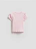 Bluzki dla niemowląt - Reserved - Prążkowany t-shirt z falbankami - pastelowy róż - miniaturka - grafika 1