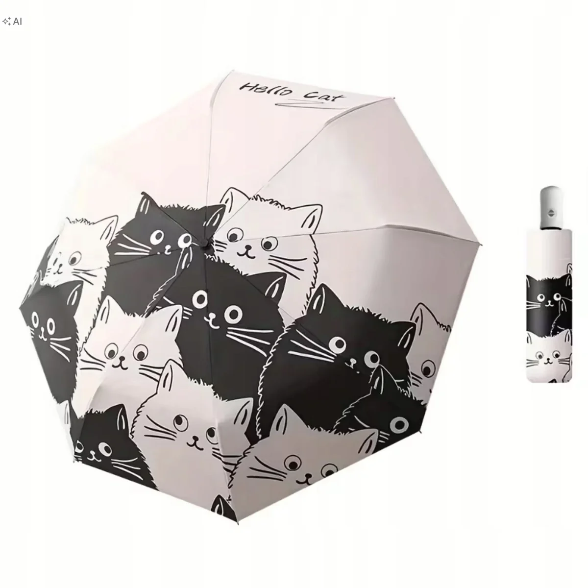 PARASOL AUTOMATYCZNY PARASOLKA W KOTY CZARNY BIAŁY KOT KAWAII ART Kociara