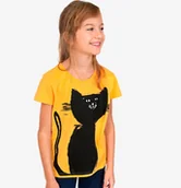 Bluzki dla dziewczynek - T-shirt z krótkim rękawem dla dziewczynki, z kotem, pomarańczowy 9-13 lat - miniaturka - grafika 1