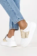 Półbuty damskie - Białe półbuty skórzane damskie na platformie z gumą PRODUKT POLSKI Casu DS-667-NO - miniaturka - grafika 1