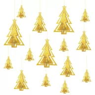 Ozdoby bożonarodzeniowe - Dekoracja wisząca Złote Choinki 3D - 15 szt. - miniaturka - grafika 1