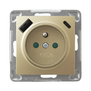 Ospel gniazdo pojedyncze z ładowarką USB A+C IMPRESJA - złoty metalik - Gniazdka elektryczne - miniaturka - grafika 1