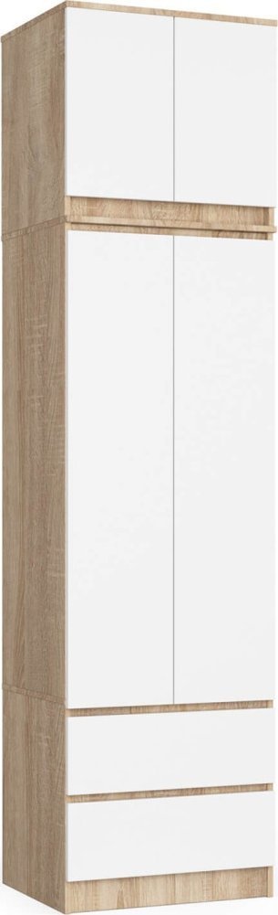 Fabryka Mebli Akord Szafa z nadstawką do sypialni 60 cm STAR - dąb sonoma-biała