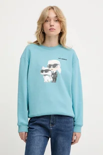 Karl Lagerfeld bluza IKON damska kolor turkusowy z nadrukiem A3W20057 - Bluzy damskie - miniaturka - grafika 1