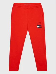 Spodnie i spodenki dla dziewczynek - Tommy Hilfiger Spodnie dresowe Flag KB0KB07978 M Czerwony Regular Fit - grafika 1