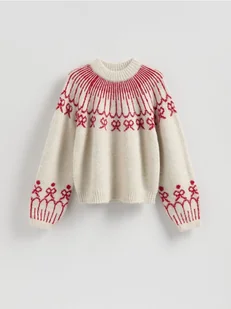 Reserved - Wzorzysty sweter - beżowy - Swetry damskie - miniaturka - grafika 1