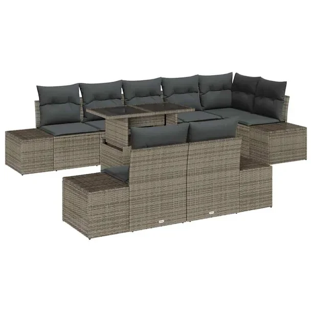 Zestaw ogrodowy z poduszkami, modularny, 9 elementów, szary, rattan
