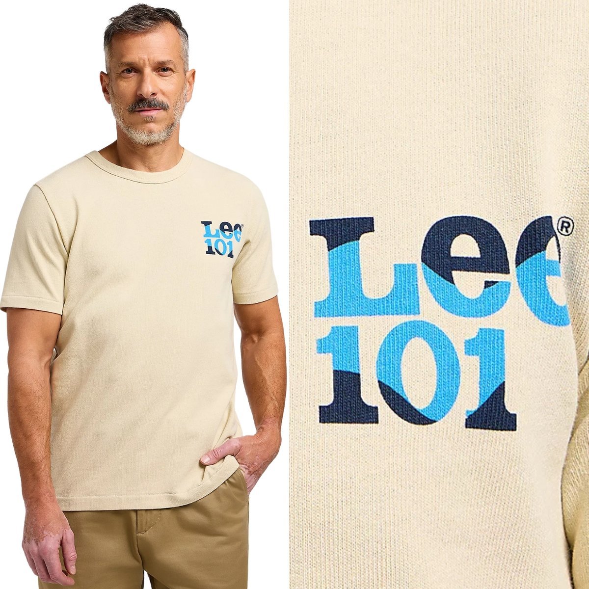 Lee 101 TEE Greige KREMOWY T-SHIRT BAWEŁNIANA KOSZULKA PREMIUM REGULAR S