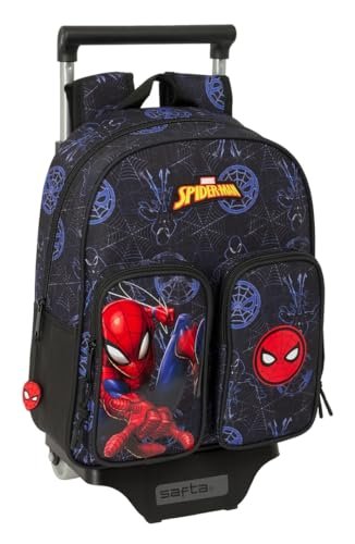 Safta SPIDERMAN ATTACK Plecak dziecięcy z wózkiem 705, idealny dla dzieci w różnym wieku, wygodny i wszechstronny, jakość i wytrzymałość, 27 x 10 x 33 cm, Czarny (Black), M, Casual