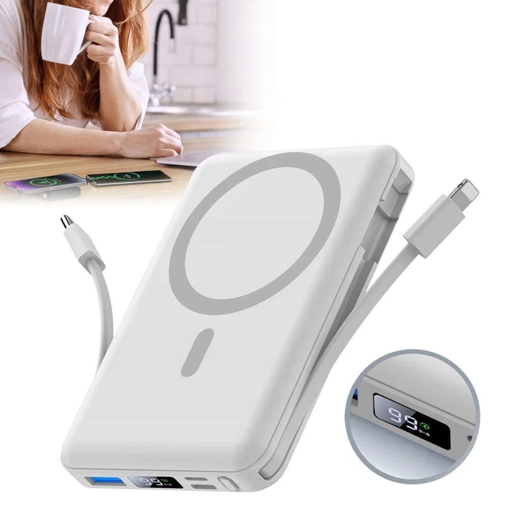 LCD MAGNETYCZNY POWERBANK MAGSAFE 10000MAH ŁADOWANIE INDUKCYJNE QC 20W