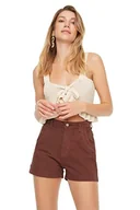 Spodenki damskie - Trendyol Damskie szorty z wysokim stanem i prostymi nogawkami, Brązowy, 60 - miniaturka - grafika 1