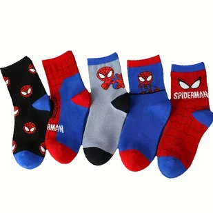 TEMU Spider-Man 5 Parów Chłopięcych Skarpetek Termicznych na Zimę – , Ciepłe Średnie Kostki z Wzorem Superbohatera i Pajęczynami, Oddychające - Skarpetki dla dzieci - miniaturka - grafika 1
