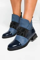 Botki damskie - Granatowe botki damskie na geometrycznym klocku ozdobna guma z kryształkami Casu SL24X6-N - miniaturka - grafika 1