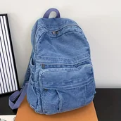 Inne - TEMU Plecak z denimu w stylu vintage, z płótna, swobodny, z przetartego materiału dżinsowego, torba studencka z wieloma kieszeniami, modna damska - miniaturka - grafika 1