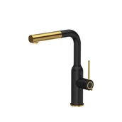 Baterie kuchenne - QUADRON Bateria zlewozmywakowa stalowa ANGELINA Q LINE Very Black z wyciąganą wylewką kolor czarny mat/wykończenie złote 3573500_BLMPVDG1 - miniaturka - grafika 1
