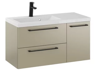 Szafka Wisząca Z Umywalką RON 90 cm D Lewa - Cappuccino Mat - Uchwyty Czarne Matowe - Szafki łazienkowe - miniaturka - grafika 1