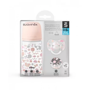 Suavinex Zestaw butelka 270ml + smoczek 0-6m + klips różowy Memories 0077064 - Butelki dla niemowląt - miniaturka - grafika 1