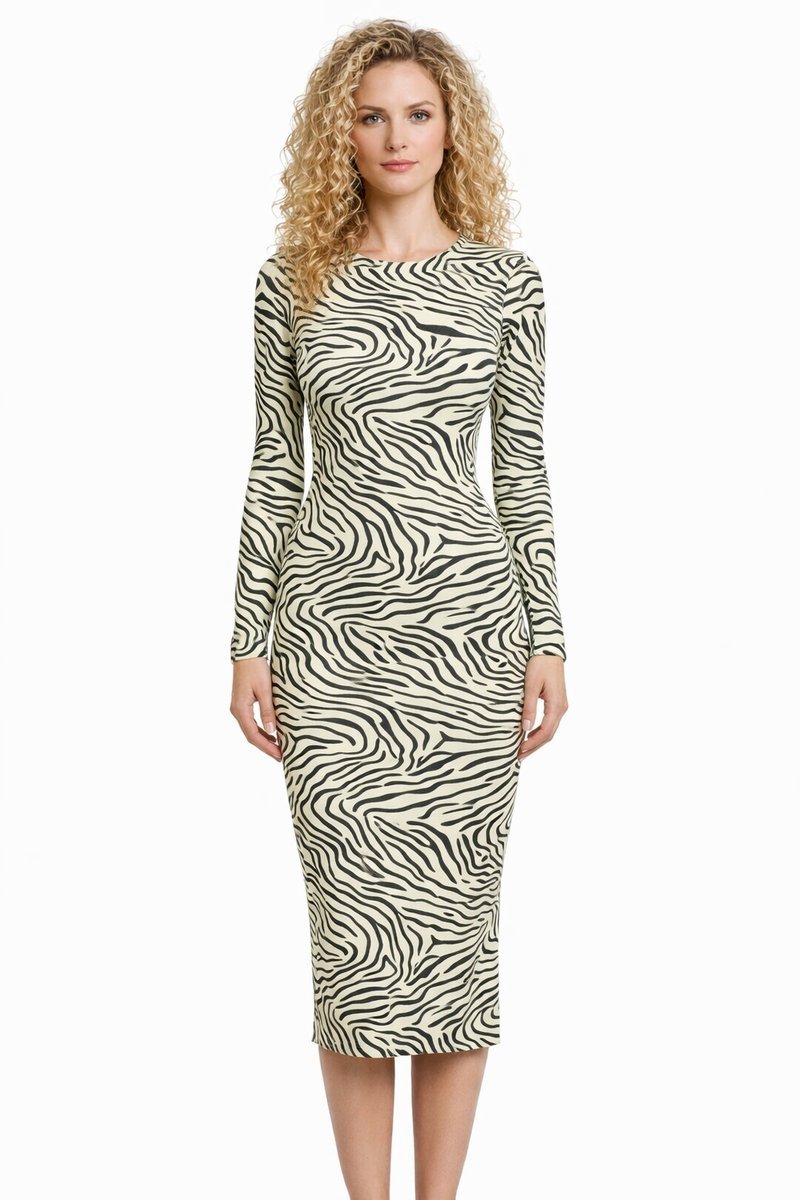 PATRIZIA PEPE SUKIENKA MIDI Z DŁUGIM RĘKAWEM ZEBROWY PRINT S I1F