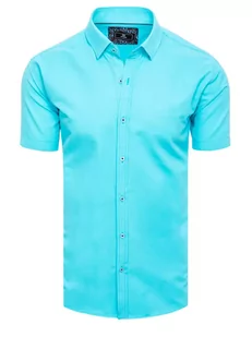 Koszula męska z krótkim rękawem turkusowa Dstreet KX0993 - Koszule męskie - miniaturka - grafika 1