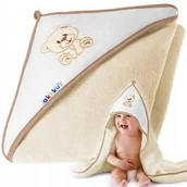 Okrycia kąpielowe dla dzieci - Akuku Okrycie kąpielowe 100x100 ręcznik z kapturkiem - Ecru Miś OK 100X100 A1252 ECR - miniaturka - grafika 1