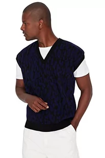 TRENDYOL Męska kamizelka z dekoltem w serek, jednokolorowa, oversize, czarna, XL, czarny, XL - Garnitury - miniaturka - grafika 1