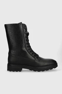 Botki damskie - Calvin Klein workery CLEAT COMBAT BOOT - EPI MONO MIX damskie kolor czarny na platformie HW0HW01713 - grafika 1