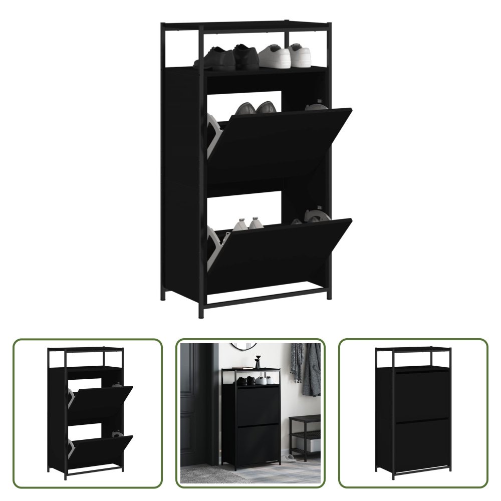 The Living Store Szafka na buty czarna 60x34x112 cm Materiał drewnopochodny