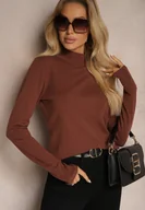 Swetry damskie - Brązowy Półgolf o Klasycznym Fasonie z Kaszmirem i Wiskozą Zailana - miniaturka - grafika 1