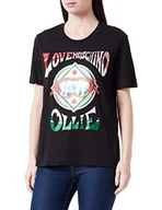 Koszulki i topy damskie - Love Moschino Damska koszulka z krótkim rękawem o regularnym kroju z brokatem Ollie Transfer Print, czarny, 40 - miniaturka - grafika 1