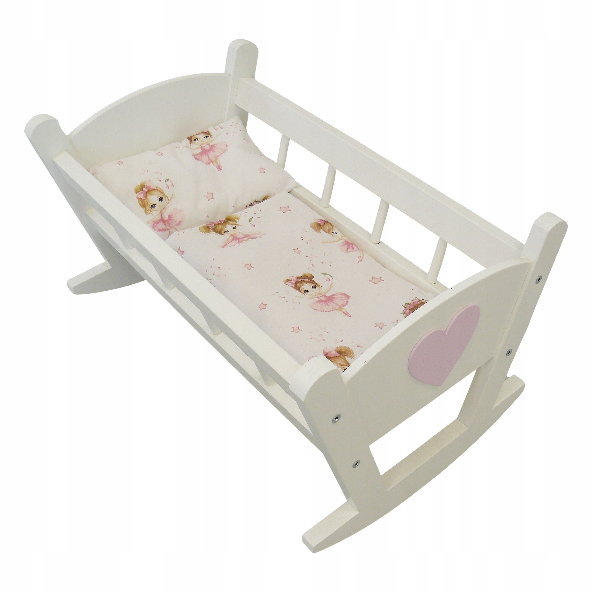 Drewniana Kołyska Dla Lalek Biała Pościel Mała Baletnica Pokój Dziecięcy