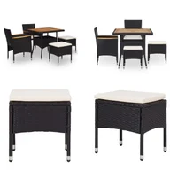 Meble ogrodowe - vidaXL 5-częściowy ogrodowy zestaw jadalny z czarnego polirattanu i litego drewna akacjowego - Zestaw jadalny - Zestawy jadalne - Zestawy jadalne na patio - Zestawy jadalne na patio - miniaturka - grafika 1