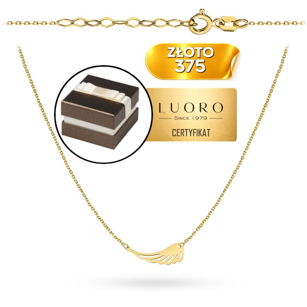 NASZYJNIK ZŁOTY 375 ŻÓŁTY CELEBRYTKA SKRZYDŁO ANIOŁA 42 CM REGULOWANY