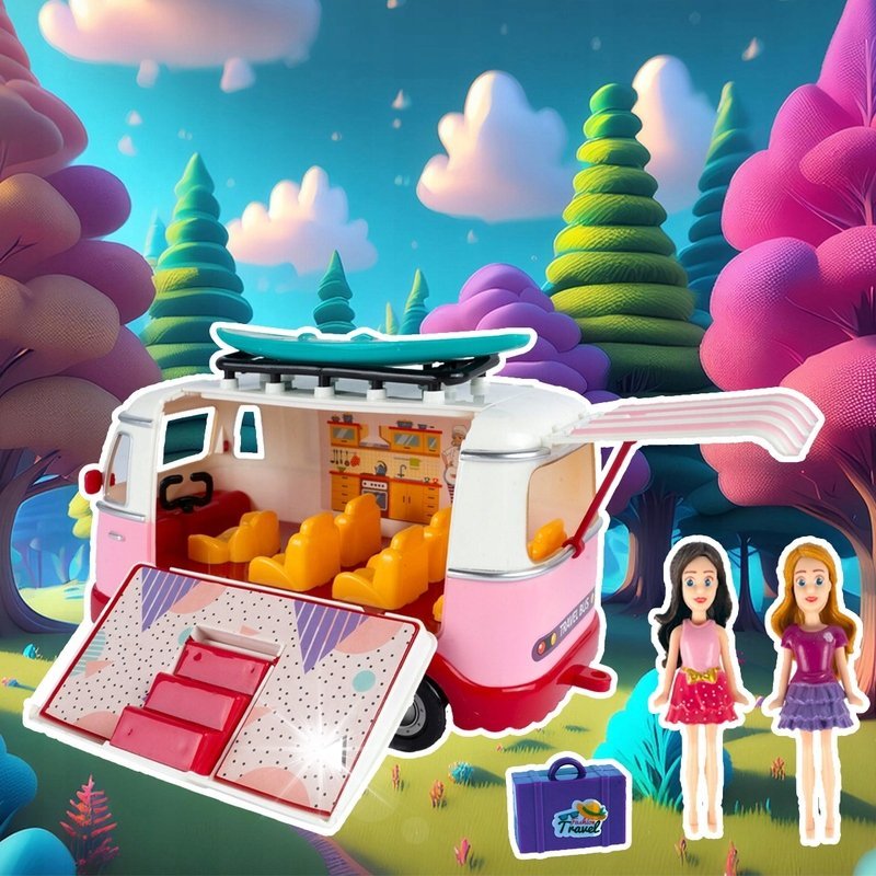 Kamper WIELKIE AUTO Autobus z Przyczepką Lalek Rozkładany Otwierany Domek