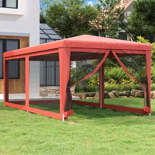 Namiot imprezowy z 6 ścianami z siatki, czerwony, 3x6 m, HDPE - Pawilony ogrodowe - miniaturka - grafika 1