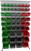 Szafy i regały magazynowe - Leomar Regał do pojemników warsztatowych, dwustronny. Wym: 1690x940x650mm z półką 104 pojemników, zielone, szare, czerwone - miniaturka - grafika 1