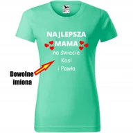 Koszulki i topy damskie - Damska Koszulka na Dzień Mamy Najlepsza mama na świecie na Prezent dla Niej miętowy XL - miniaturka - grafika 1
