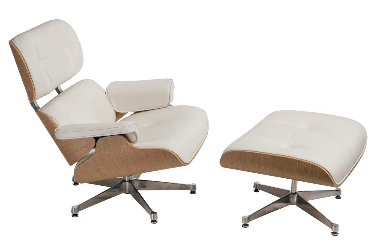 D2.Design Fotel Vip z podnóżkiem biały/natural oak /srebrna baza 217833