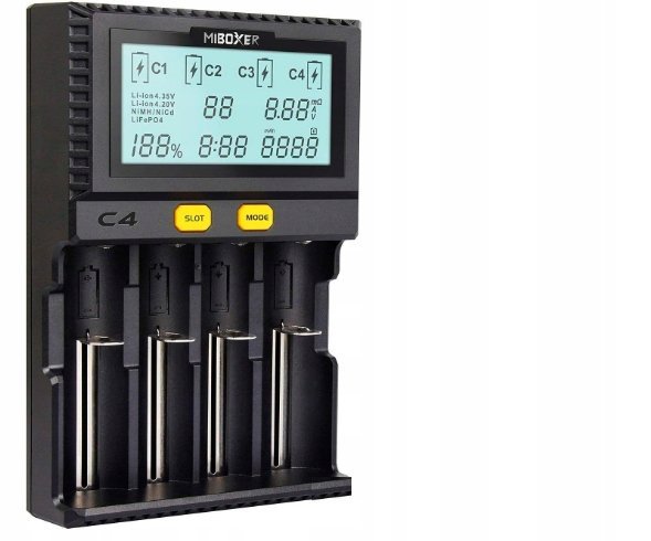 Ładowarka do akumulatorów MIBOXER C4 4 baterie jednocześnie Czarna